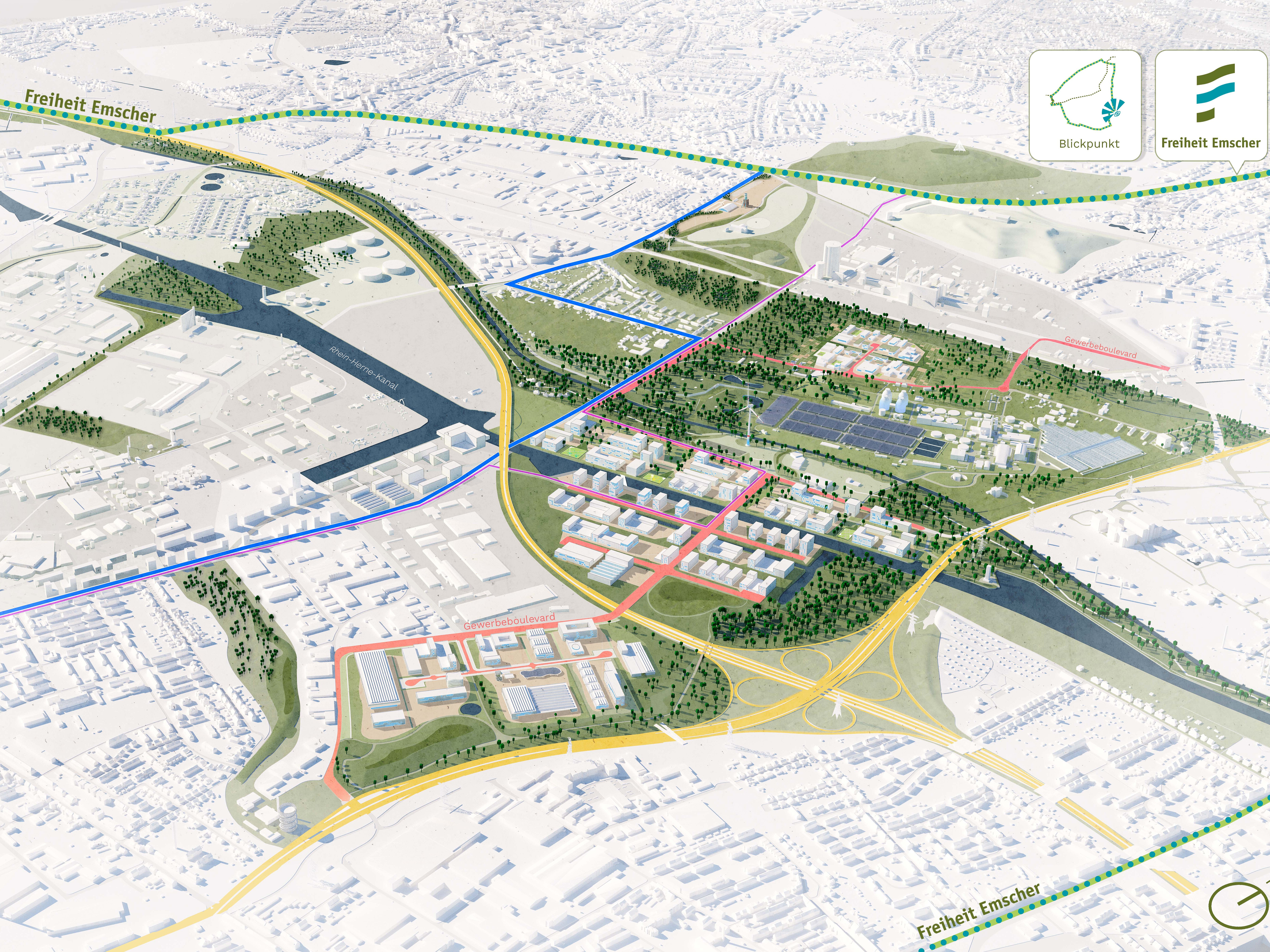 Architekturplan der Freiheit Emscher in Bottrop und Essen